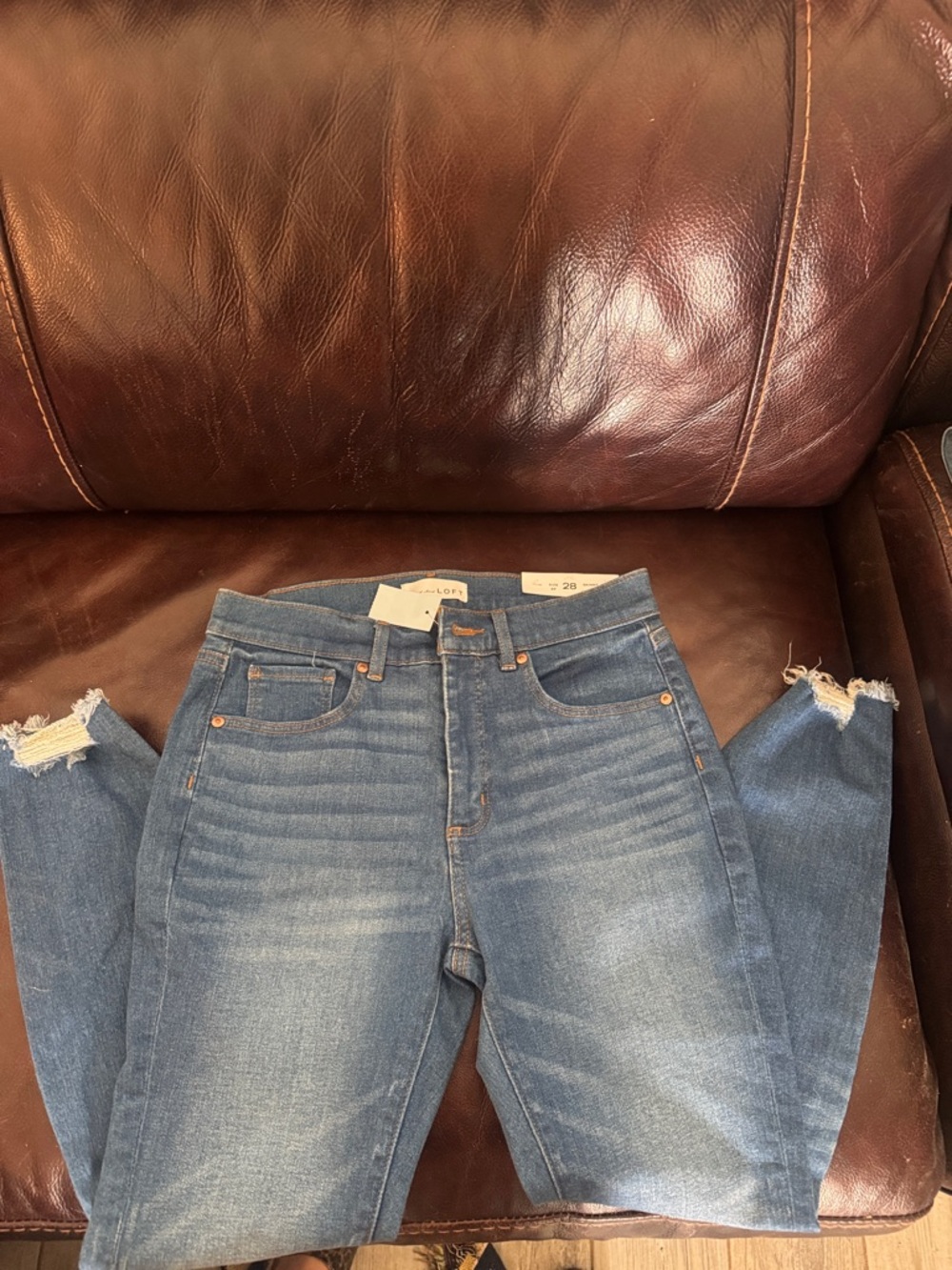 LOFT High-Rise Distressed Blue Jeans